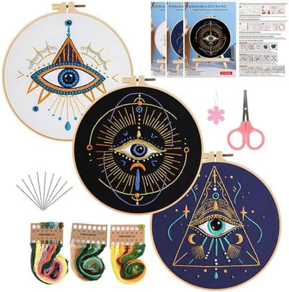 Konrisa 3 Pcs Embroidery Kits with Tarot Cards and Eyes Pattern, Stamped Embroidery Starter Kit for Beginners Adults Needlepoint Kits DIY Sewing Cross Stitch Practice Kit Home Decoration by Konrisa