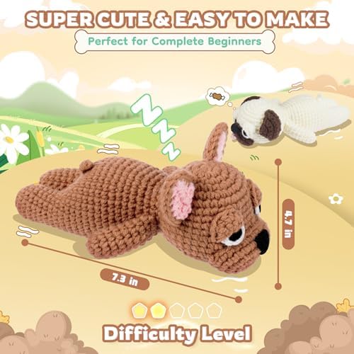 Crochet Kit for Beginners- Teacher Appreciation Gifts, 2 PCS Pug and French Bulldog Crochet Kits for Adults, Sleeping Dog Crochet Kit with Step-by-Step Video Tutorials Instructions DIY Knitting Kit - Image 6