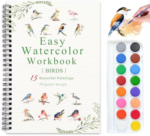Watercolor Workbooks, 16 Colors Water Color Books Paint Set for Adults, Watercolor Coloring Book for Beginners, Water Color Workbook, 15 Beautiful Paintings for Beginners (Birds) by Terself