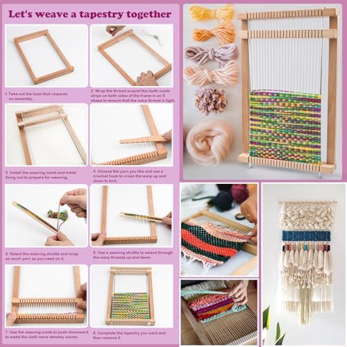 LYKTRIX Weaving Loom for Kids, Wooden Weaving Kit, Loom Kit for Kids Ages 8-12, Great Knitting Looms for Beginners and Girls Over 6 Years Old, Contains Enough Weaving Yarn 11.4" x 7.5" - Image 4
