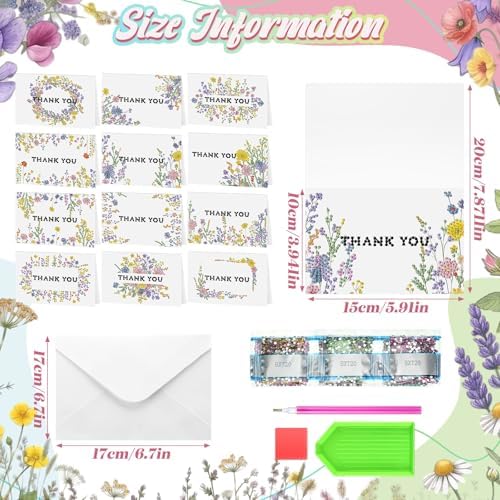 Saillong 12 Pack Thank You Diamond Painting Greeting Cards with Envelopes - Image 3