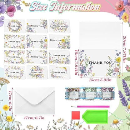 Saillong 12 Pack Thank You Diamond Painting Greeting Cards with Envelopes - Image 3