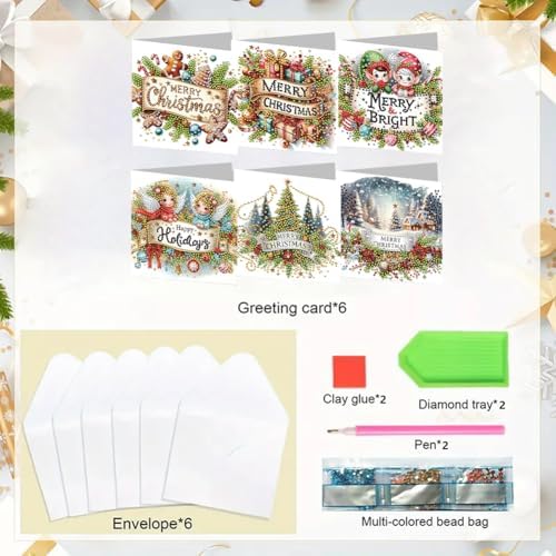 jinglinhh 6pcs Diamond Art Painting Merry Christmas Angel Gifts Tree Greeting Cards with Envelopes, DIY Card Making Kits for Adults, Diamond Art Postcards Christmas Cards Craft Gifts - Image 3