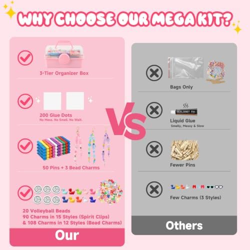 978Pcs 2-in-1 Volleyball Clips Decorating & Bag Charm Kit with 3-Tier Box, DIY Cheer Pins Crafts Supplies, 50 Wooden Cheer Clothes Pins, 3 Beaded Keychains, Volleyball Team Spirit Cheerleader Gifts - Image 4