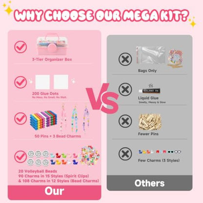 978Pcs 2-in-1 Volleyball Clips Decorating & Bag Charm Kit with 3-Tier Box, DIY Cheer Pins Crafts Supplies, 50 Wooden Cheer Clothes Pins, 3 Beaded Keychains, Volleyball Team Spirit Cheerleader Gifts - Image 4