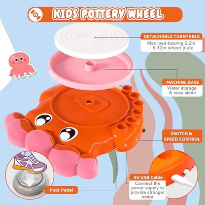 Insnug Pottery Wheel for Kids - Arts and Crafts for Kids Ages 8-12,Kid Pottery Wheel Kit Toys with Modeling Clay Sculpting Tools for Girls Boy Birthday Christmas Gift for 6 7 8 9 10 11 12+ - Image 5