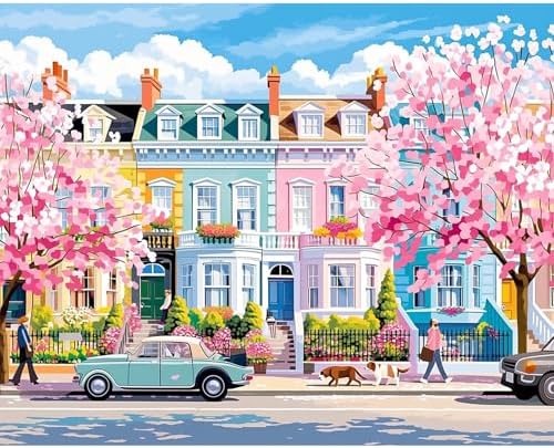 NXIKYO London Street Paint by Numbers Kit for Adults Beginner, Houses Adult Paint by Number Kits on Canvas, DIY Acrylic Oil Easy Painting by Numbers for Home Wall Decor 16 X 20 inch (Without Frame) by NXIKYO