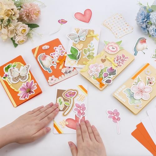 FREEBLOSS 15 Set Autumn Card Making Kit Garden Theme DIY Handmade Greeting Card Kit with Flower Stickers Envelopes Perfect for Creative Gift Cards for Birthday Wedding Congratulation - Image 4