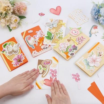 FREEBLOSS 15 Set Autumn Card Making Kit Garden Theme DIY Handmade Greeting Card Kit with Flower Stickers Envelopes Perfect for Creative Gift Cards for Birthday Wedding Congratulation - Image 4