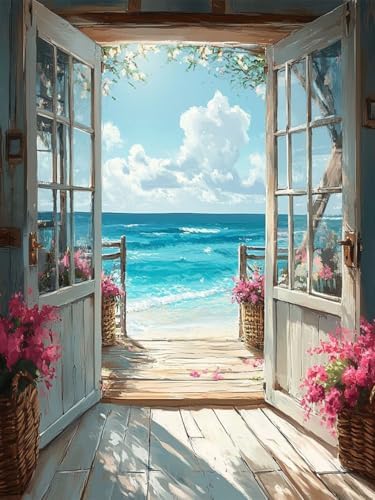 MBNTJHT Scenery Stamped Cross Stitch Kits for Adults,Landscape Beach Needlepoint Counted Cross Stitch Kits for Beginners,Prestamped Pattern Needlepoint Kit Crafts for Home Decor Gifts 12X16 Inch. by MBNTJHT