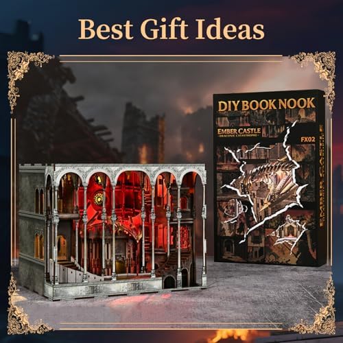 Ember Castle Book Nook Kit,3D Wooden Puzzle DIY Miniature House with LED - Image 6