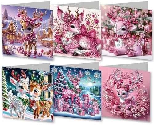 DIY Diamond Greeting Cards Set Christmas, 5D DIY Diamond Art Painting Greeting Card, DIY Christmas Card Making Kits for Family Friends Handmade Gift-#24-Deer by Unknown