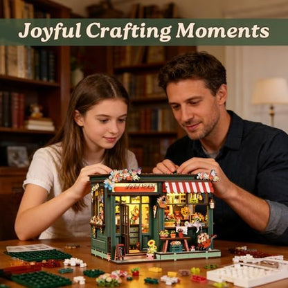 Book Nook Kit - DIY Miniature Dollhouse Kit with Furniture and LED Light, 3D Puzzle Wooden Art Bookends, Model Kits for Adults and Teens (Aura Verde Flower Room) - Image 4