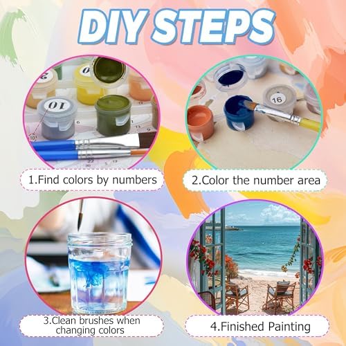 Yunruily Paint by Numbers Kits for Adults - Paint by Numbers for Adults Canvas,Beach Landscape Paint by Number Adult for Gifts Home Wall Decor 16x20inch - Image 7