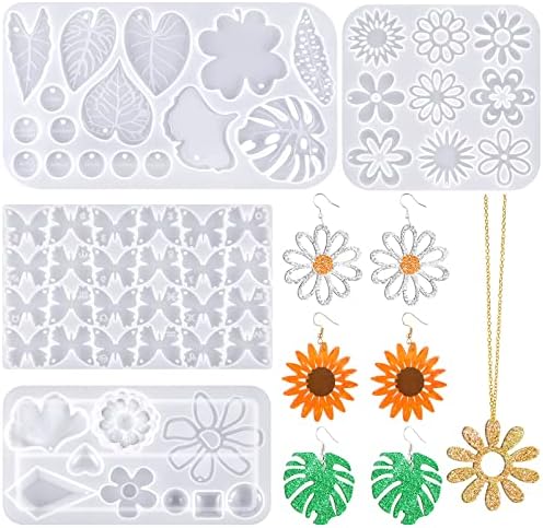 Patelai 4 Pcs Resin Earring Molds for Jewelry Making Kit,Flower Leaf by Patelai