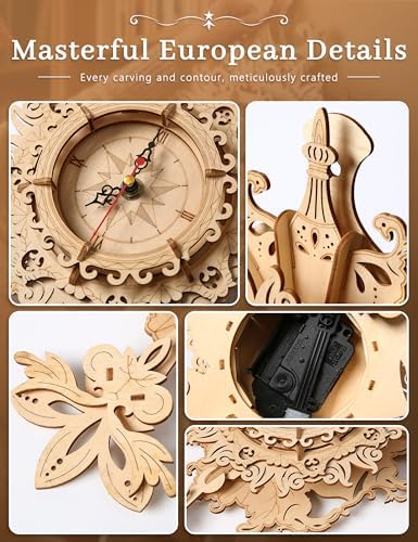 BOOZUU 3D Wooden Vintage Mechanical Wall Clock Puzzle for Adults - Image 6