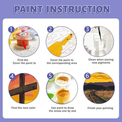 Cross Framed Paint by Numbers Kit for Adults Beginner & Kids Ages 8-12, Sunset Landscape Paint by Numbers with Frame, without Easel, DIY Number Painting for Adults for Home Decor Gift 8 x 12 Inch - Image 6