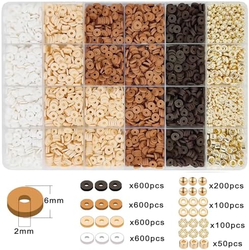 MIIIM Neutral Clay Beads Kit for Bracelets Making, Heishi Beads for Friendship Bracelet, Clay Charms and Gold Spacers for Jewelry Making, Crafts, Concert, Raves, Gifts (Golden Brown Cream) - Image 3