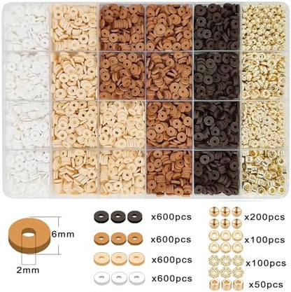 MIIIM Neutral Clay Beads Kit for Bracelets Making, Heishi Beads for Friendship Bracelet, Clay Charms and Gold Spacers for Jewelry Making, Crafts, Concert, Raves, Gifts (Golden Brown Cream) - Image 3