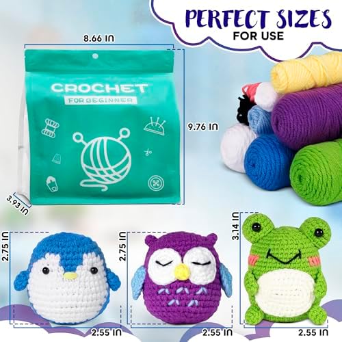 Tesorrio Amigurumi Crochet Kit for Beginners, Frog, Penguin, Owl Figures - Image 2