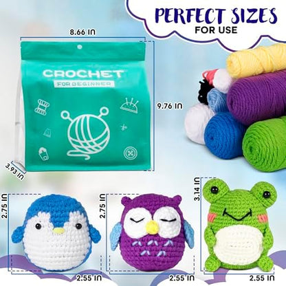 Tesorrio Amigurumi Crochet Kit for Beginners, Frog, Penguin, Owl Figures - Image 2