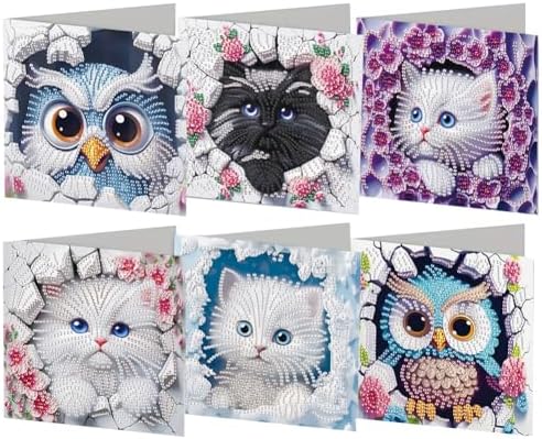 jinglinhh 6pcs Owls Flower Cats Diamond Art Painting Greeting Cards with Envelopes, DIY Card Making Kits for Adults, Diamond Art Postcards Holiday Cards Craft Gifts by Unknown