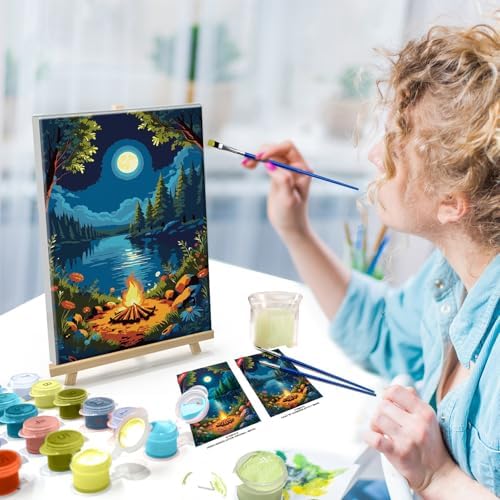 ATDMS Landscape Paint by Numbers Kit for Adults with Frame Moon Paint by Number with Easel Lake Adult Paint by Number Kits Framed Canvas DIY Oil Painting by Numbers for Gift Home Wall Decor 8x12 Inch - Image 4