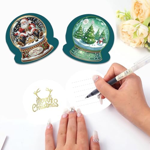 6 Pack 5D DIY Diamond Painting Xmas Snow Globe Greeting Card Kit, Diamond Art Birthday Holiday Greeting Card, Art Crafts Kit Creative with Envelope - Image 4