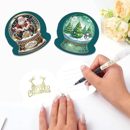 6 Pack 5D DIY Diamond Painting Xmas Snow Globe Greeting Card Kit, Diamond Art Birthday Holiday Greeting Card, Art Crafts Kit Creative with Envelope - Image 4