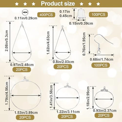 OIIKI 700pcs Hypoallergenic Earring Making Kit - Silver Plated Hooks, Beading Hoops, Clear Rubber Backs, Jump Rings - Image 2