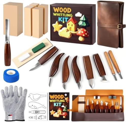 Wood Carving Kit Whittling Kit: Wood Carving Knife Tools with Leather Case by TreVark