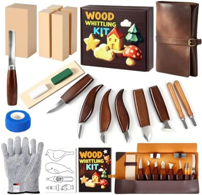 Wood Carving Kit Whittling Kit: Wood Carving Knife Tools with Leather Case by TreVark