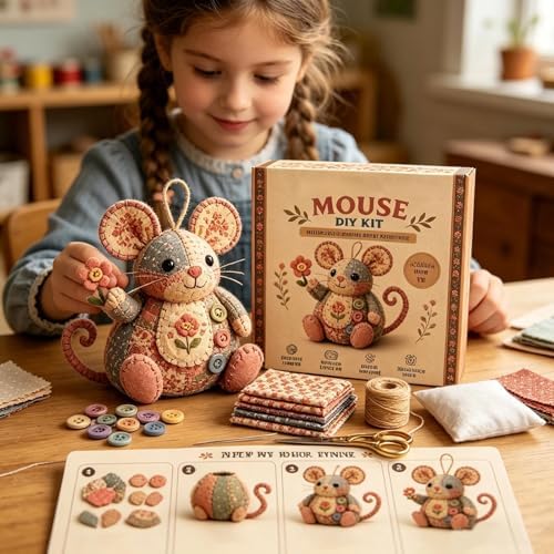 Embroidery DIY Kit with Buttons Mouse Ornament - Image 2