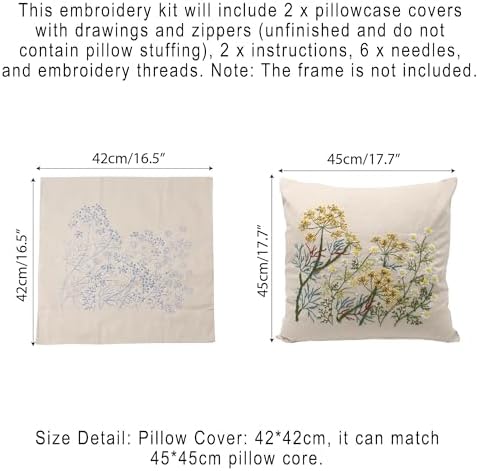 2 Set of Embroidery Pillow Kit Including Pillowcase Cover Cushion Case with Large Drawings and Zipper, Threads, Needles & Instruction Kits for Lace Crewel Craft, No Pillow Core (Lavender) - Image 2