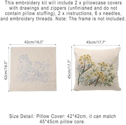 2 Set of Embroidery Pillow Kit Including Pillowcase Cover Cushion Case with Large Drawings and Zipper, Threads, Needles & Instruction Kits for Lace Crewel Craft, No Pillow Core (Lavender) - Image 2