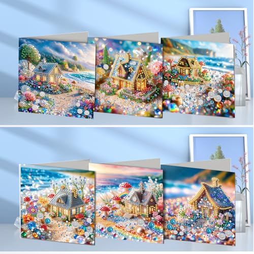jinglinhh 6pcs Dream House Seaside Diamond Art Painting Greeting Cards with Envelopes, DIY Card Making Kits for Adults, Diamond Art Postcards Holiday Cards Craft Gifts - Image 4