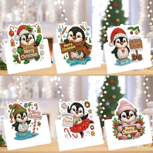 jinglinhh 6pcs Diamond Art Painting Christmas Penguin Candy Cane Greeting Cards with Envelopes, DIY Card Making Kits for Adults, Diamond Art Postcards Christmas Cards Craft Gifts - Image 7