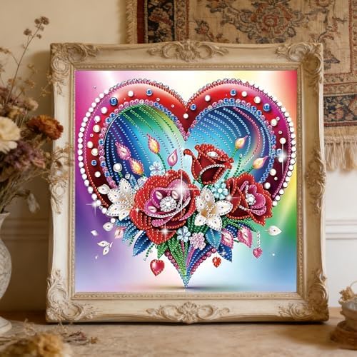 jinglinhh Heart Red Rose Flowers Lily Special Shaped DIY Diamond Art Painting Kit for Adults Beginners, Partial Drill Crystal Rhinestone Gem Art Craft Home Wall Decor 30x30cm - Image 4