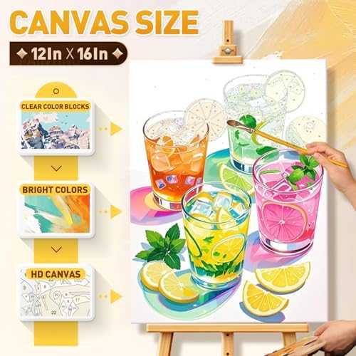 Qaisxoty Paint by Numbers Kit for Adults Beginner, Rolled Canvas Drinks Adult Paint by Number with Box, Brushes, Acrylic Paints, Painting by Numbers Gift, Home Decor - 12”x16” - Image 5