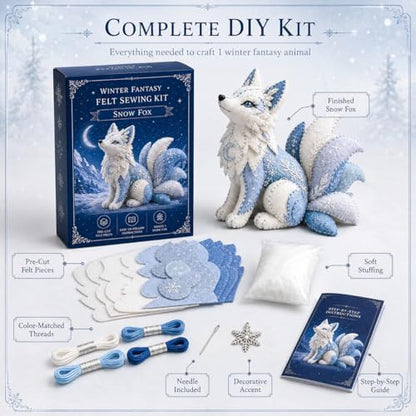 Winter Fantasy Animal Felt Sewing Kit, DIY Patchwork Craft Kit with Pre-Cut Felt Pieces, 3D Stuffed Animal Making Set for Beginners Adults Teens, Creative Home Decor Gift (I) - Image 3