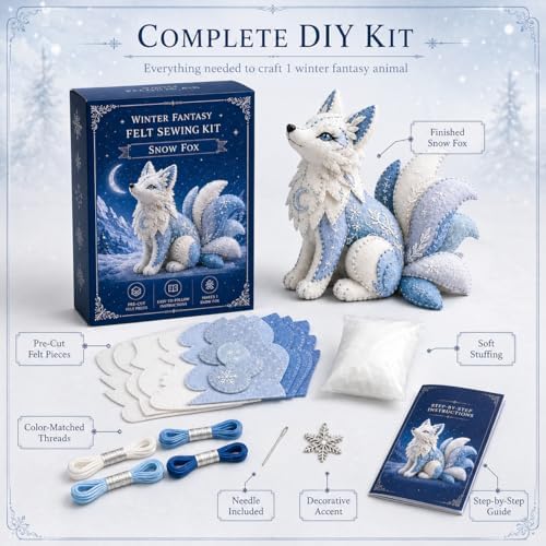 Winter Fantasy Animal Felt Sewing Kit, DIY Patchwork Craft Kit with Pre-Cut Felt Pieces, 3D Stuffed Animal Making Set for Beginners Adults Teens, Creative Home Decor Gift (B) - Image 3