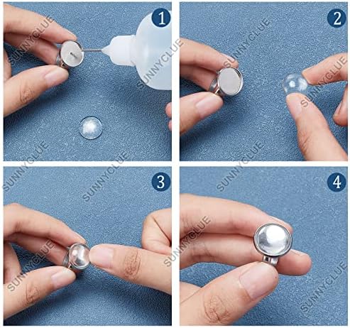 SUNNYCLUE 40Sets 80Pcs Cabochon Ring Blanks Glass Cabochons Ring Base Stainless Steel Rings Bezel Flat Round Tray Adjustable Finger Rings Findings for Women DIY Silver Color Ring Making Kits Supplies - Image 4