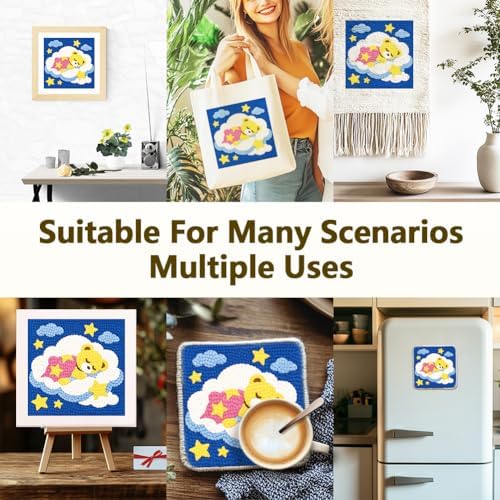 Doodlream Bear Cloud Needle Kit for Beginner, 9.4"x 9.4" Cartoon Animal Punch Stitching Craft Set, Color DIY Embroidery Starter with Printed Frame, Instruction, Threader, Yarn, Pinch Needle - Image 5