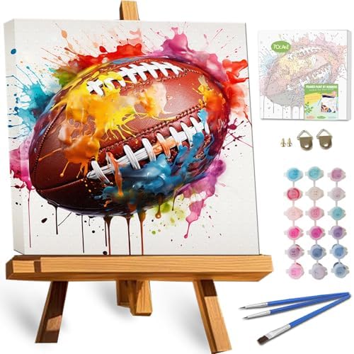 TOCARE Framed Paint by Numbers Kit for Adults Beginners & Kids Ages 8-12,12x12inch American Football Paint by Number with Frame, Cartoon Sports Football Paint by Numbers Framed Canvas (Without Easel) by TOCAREDirect