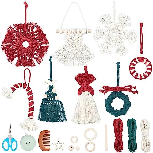 INFUNLY 8 Set DIY Macrame Kits for Adults Beginners Christmas Macrame Hanging Ornament Kit Boho Starters Wall Supplies All in One Macrame Kit with Instructions for DIY Lovers Gifts Home Hanging Decor by INFUNLY