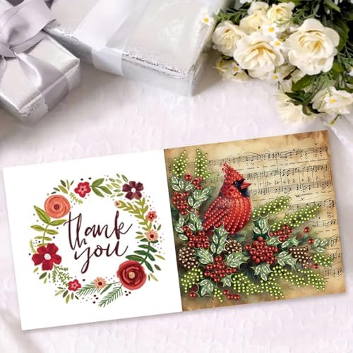 Christmas DIY Diamond Greeting Cards Set, 5D DIY Diamond Art Painting Christmas Style Greeting Card, DIY Christmas Card Making Kits for Family Friends Handmade Gift-#18-Cardinal - Image 3