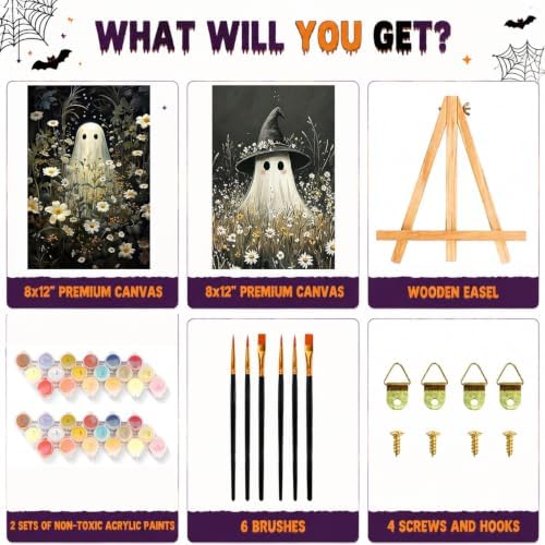 SUJINMEI 2 Pack Halloween Paint by Numbers Kit for Adults (Ghost, 8x12inch) - Image 4