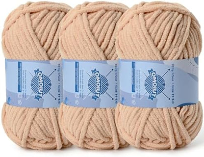 3 Pack Chunky Chenille Yarn for Crocheting, Baby Yarn for Crocheting Soft Blankets, Bulky Yarns for Crochet Amigurumi, 300g (223yds) Fluffy Velvet Yarns for Hand Knitting (3 Apricot) by OMoiut