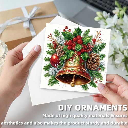 12Pack Flower Diamond Painting Greeting Card Kits DIY 5D Diamond Art with Envelopes & Rhinestones,Christmas Creative Birthday Gifts for Adults, Family, Friends (Christmas Bells) - Image 3
