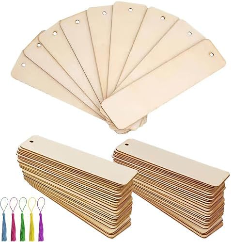 40-Piece Unfinished Wooden Bookmarks with Tassels – DIY Blank Wooden Bookmark Craft Kit for Handmade Gifts, Reading Accessories (1.26 x 4.7 Inches) by Fgnuay